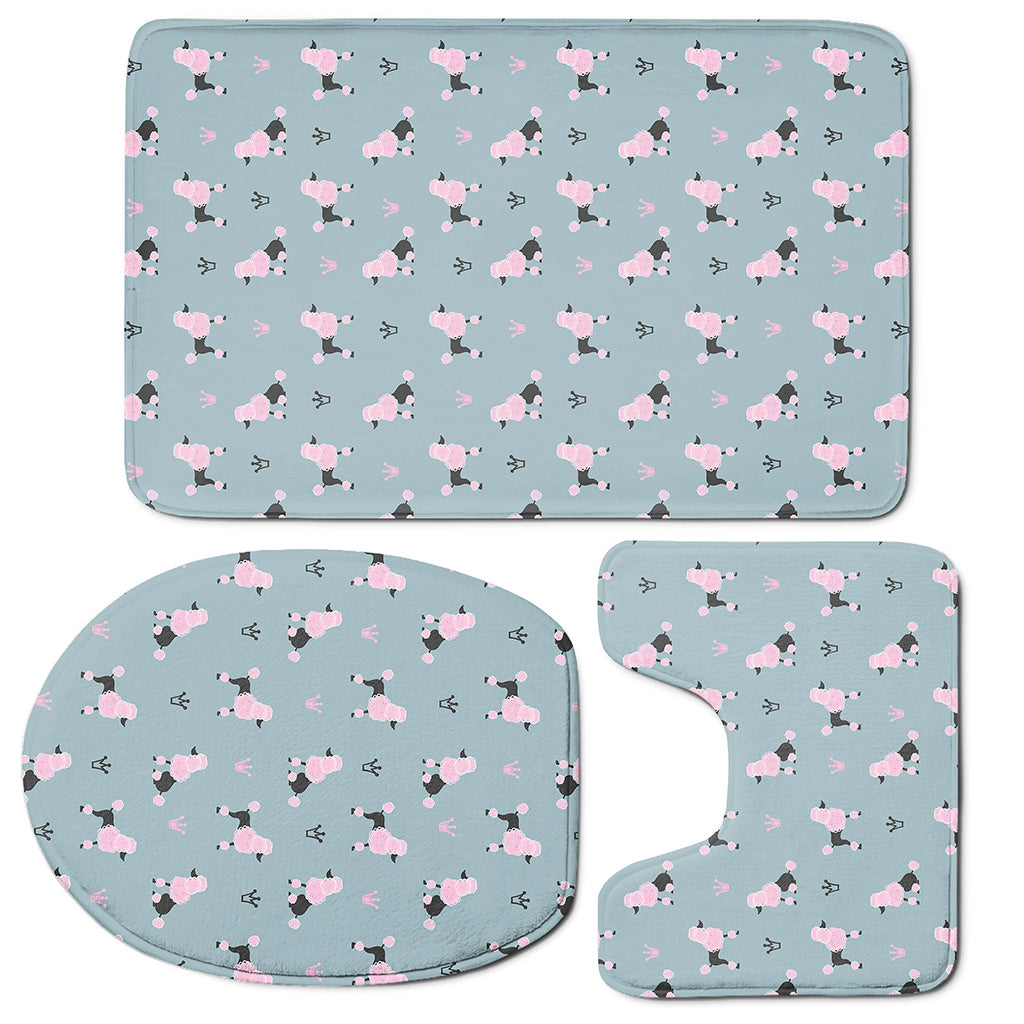 Poodle And Crown Pattern Print 3 Piece Bath Mat Set