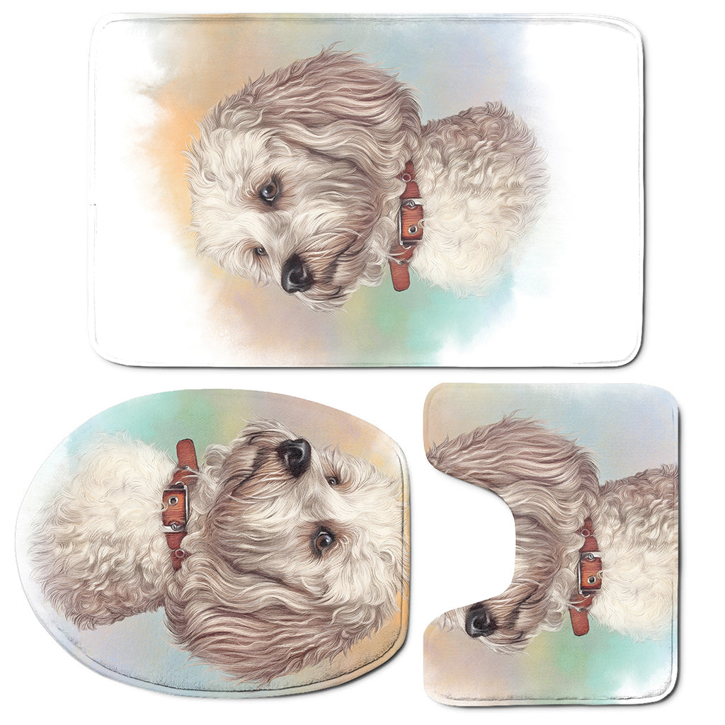 Poodle Portrait Print 3 Piece Bath Mat Set