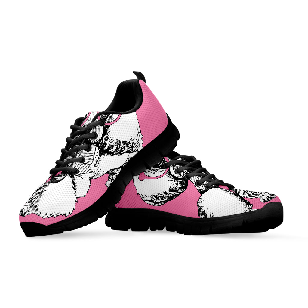 Poodle With Glasses Print Black Sneakers