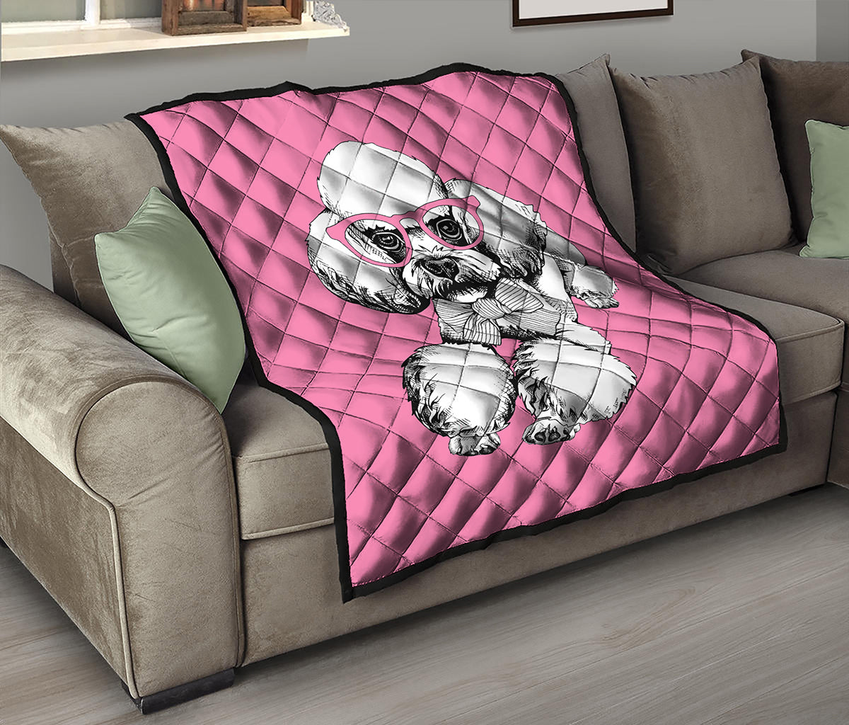 Poodle With Glasses Print Quilt
