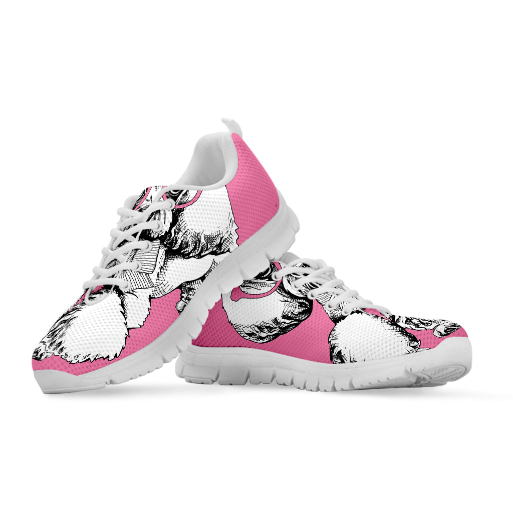 Poodle With Glasses Print White Sneakers