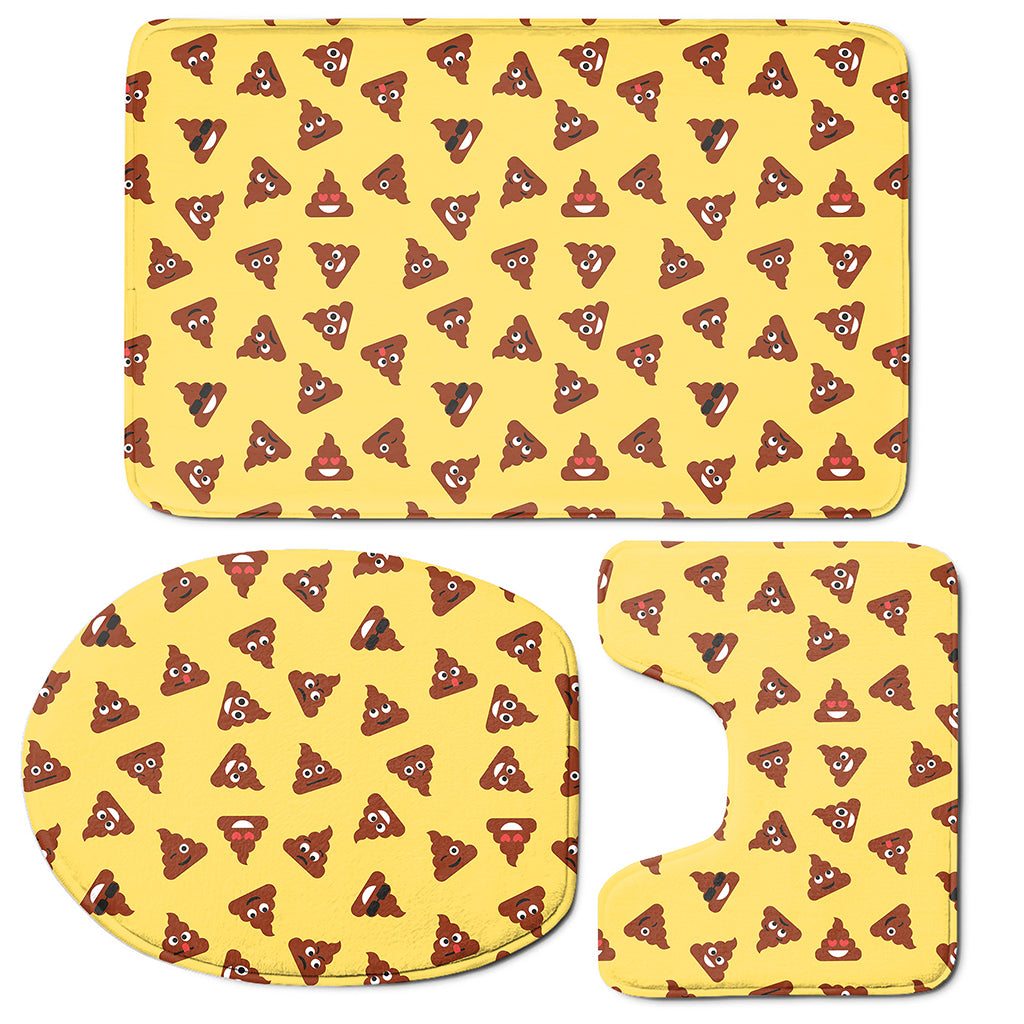 Poop Emoji Pattern Print 3 Piece Bath Mat Set