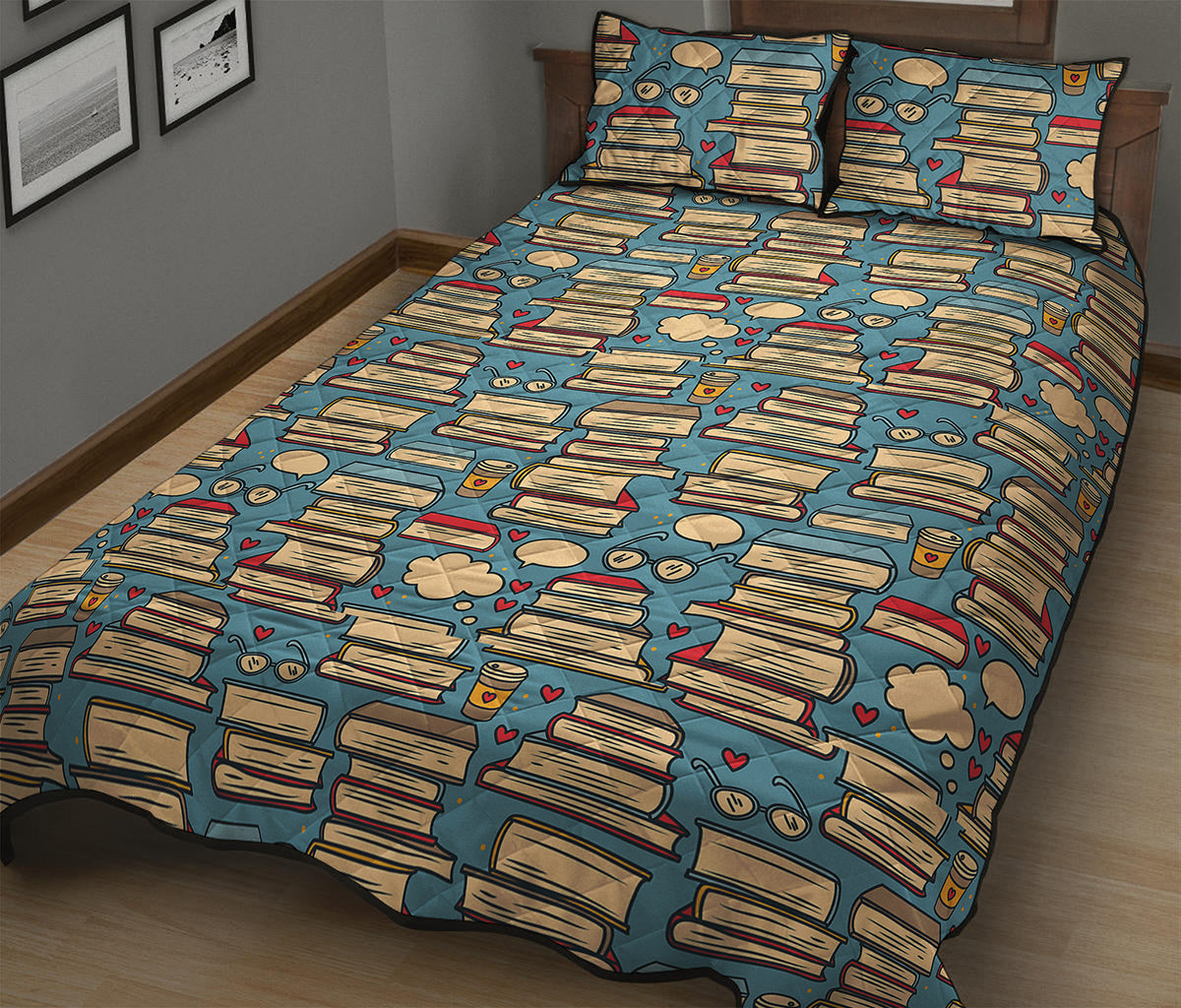 Pop Art Books Pattern Print Quilt Bed Set