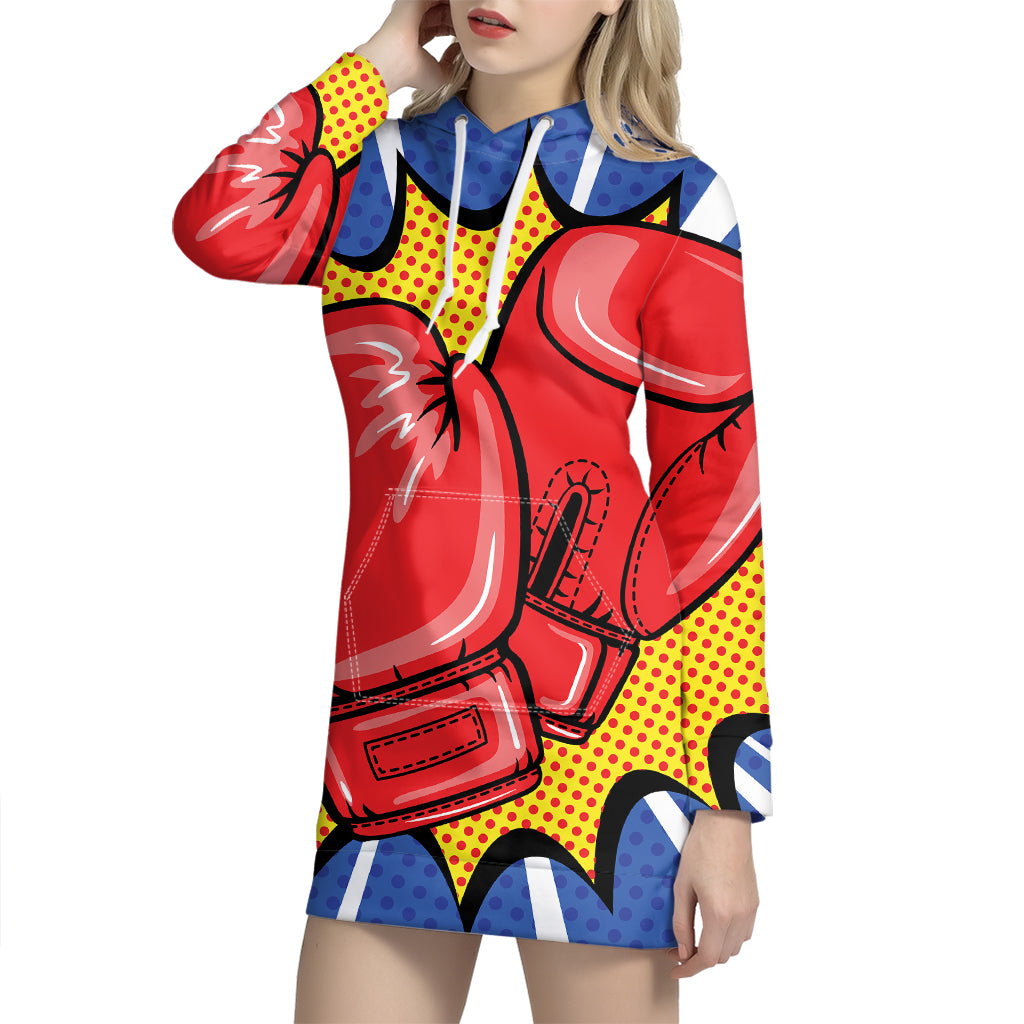 Pop Art Boxing Gloves Print Pullover Hoodie Dress