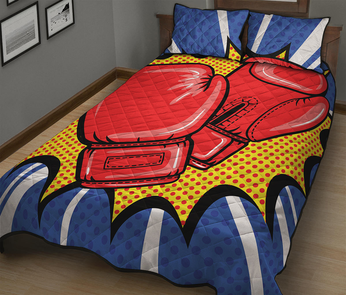Pop Art Boxing Gloves Print Quilt Bed Set