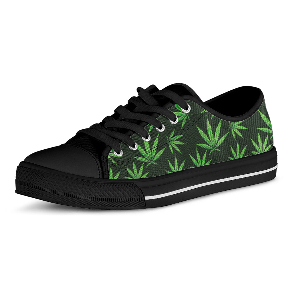 Pot Leaf Pattern Print Black Low Top Shoes