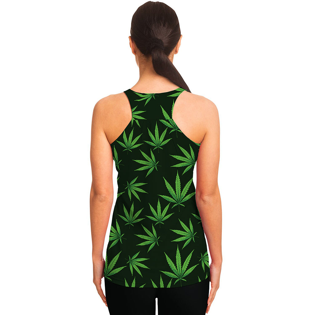 Pot Leaf Pattern Print Women's Racerback Tank Top