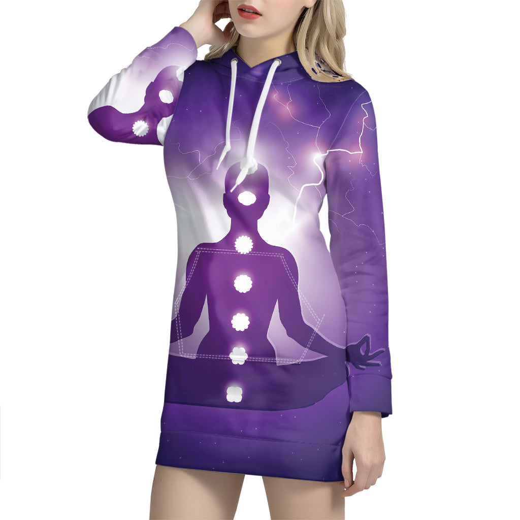 Power Of Seven Chakras Print Pullover Hoodie Dress