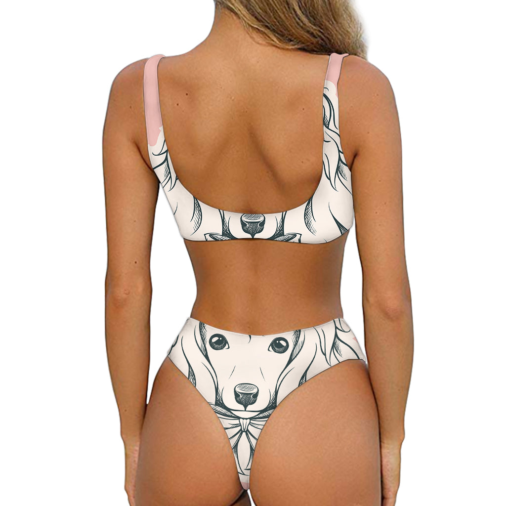 Princess Poodle Print Front Bow Tie Bikini