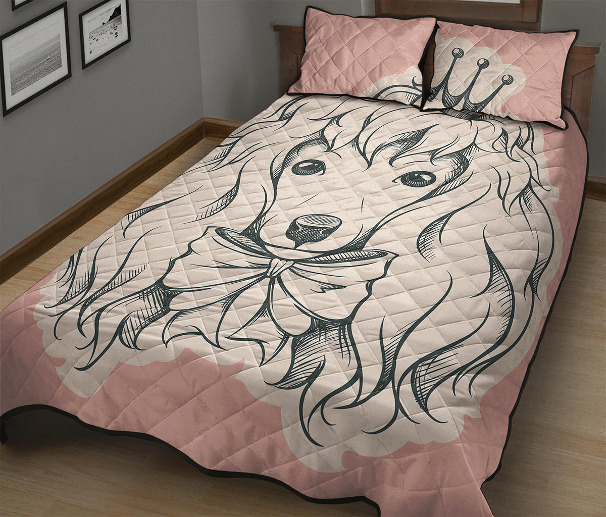 Princess Poodle Print Quilt Bed Set