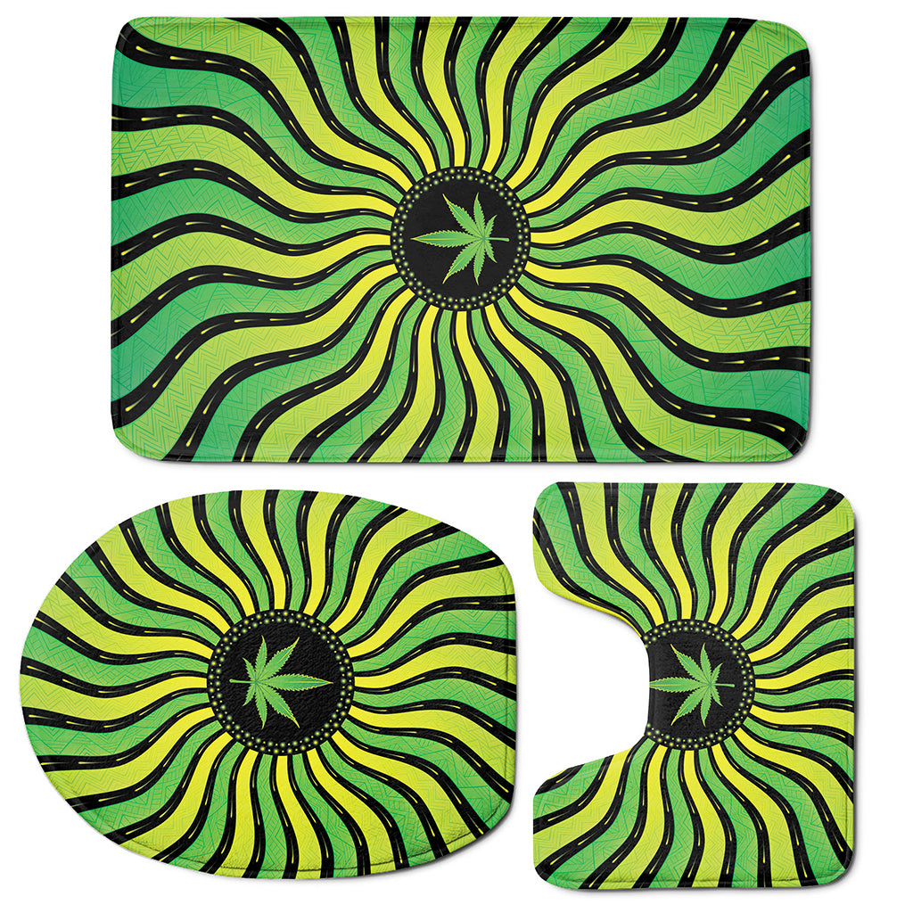 Psychedelic Cannabis Leaf Print 3 Piece Bath Mat Set