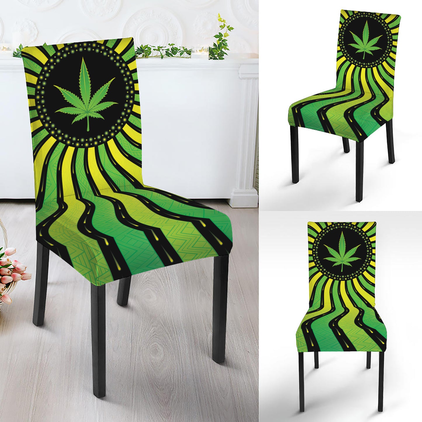 Psychedelic Cannabis Leaf Print Dining Chair Slipcover