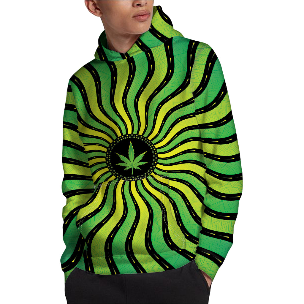 Psychedelic Cannabis Leaf Print Pullover Hoodie