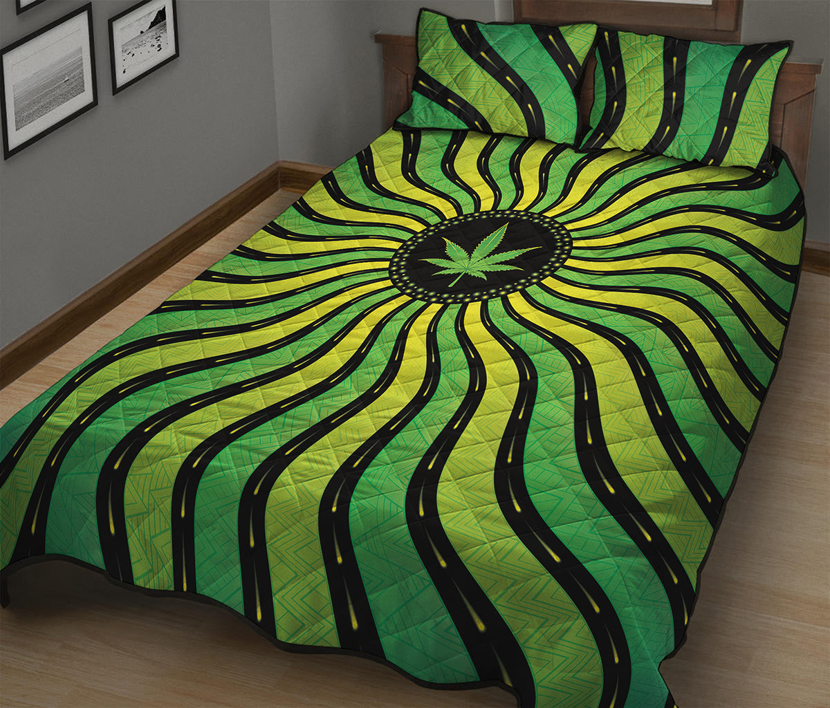 Psychedelic Cannabis Leaf Print Quilt Bed Set