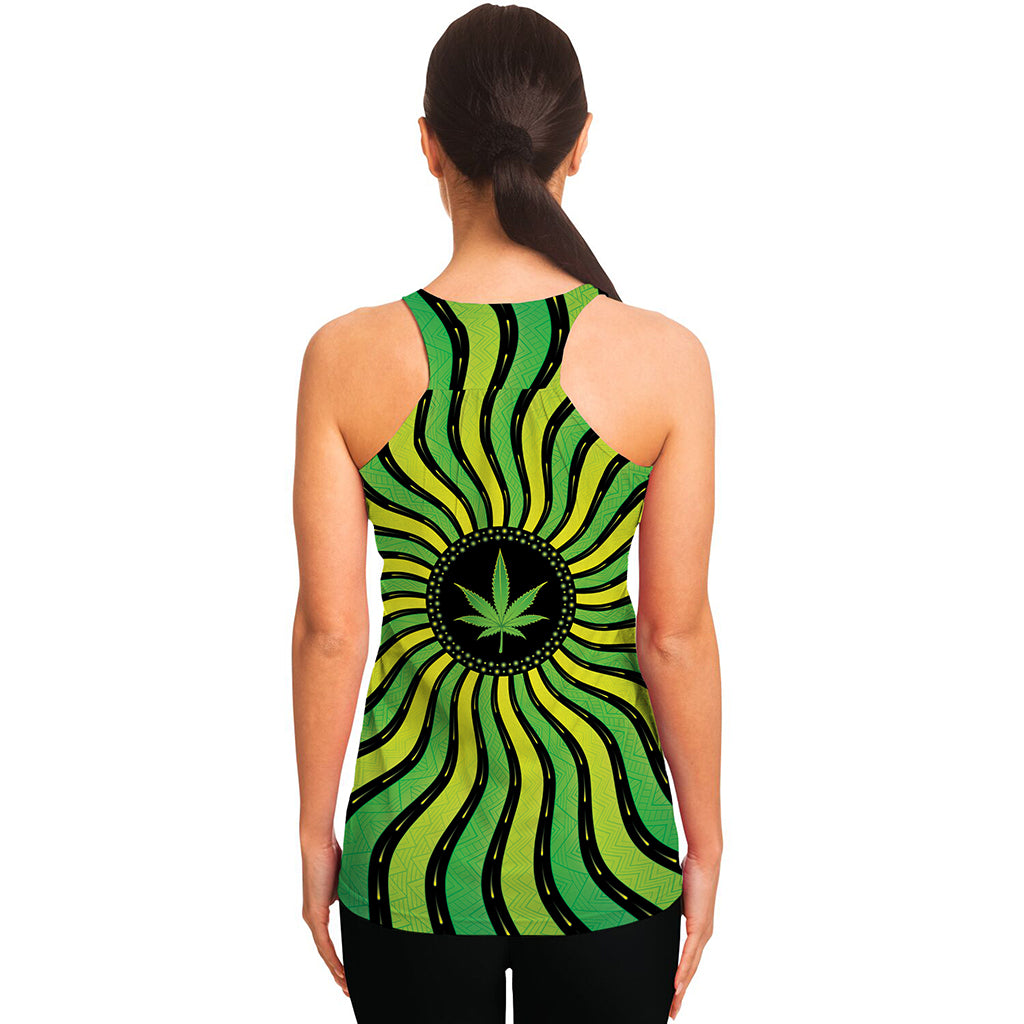 Psychedelic Cannabis Leaf Print Women's Racerback Tank Top