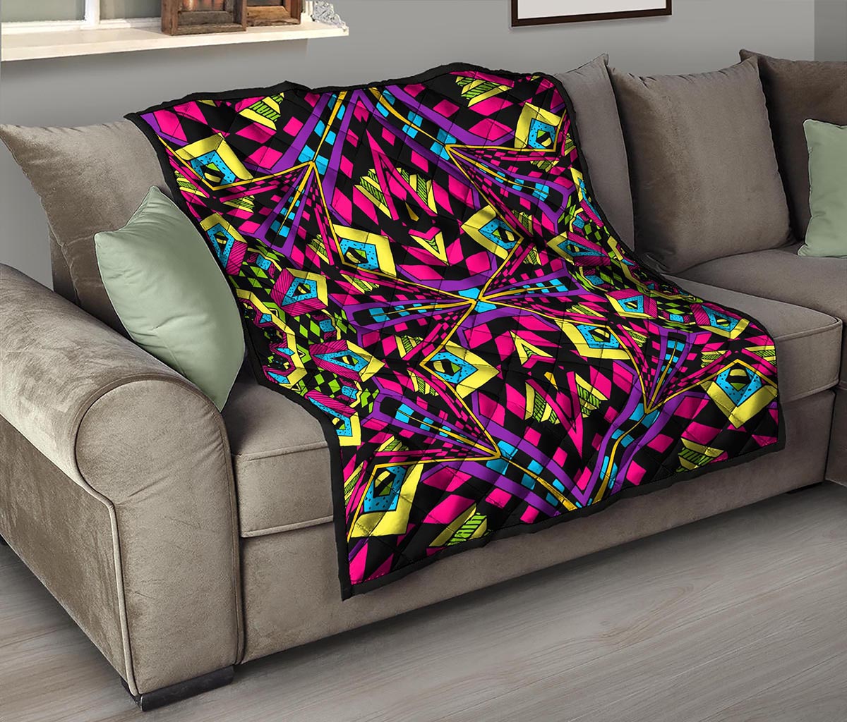 Psychedelic Ethnic Trippy Print Quilt