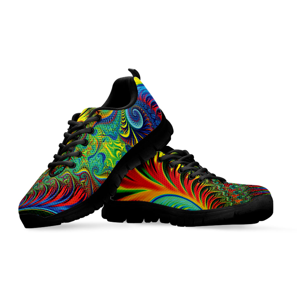 Psychedelic Fractal Print Black Sneakers