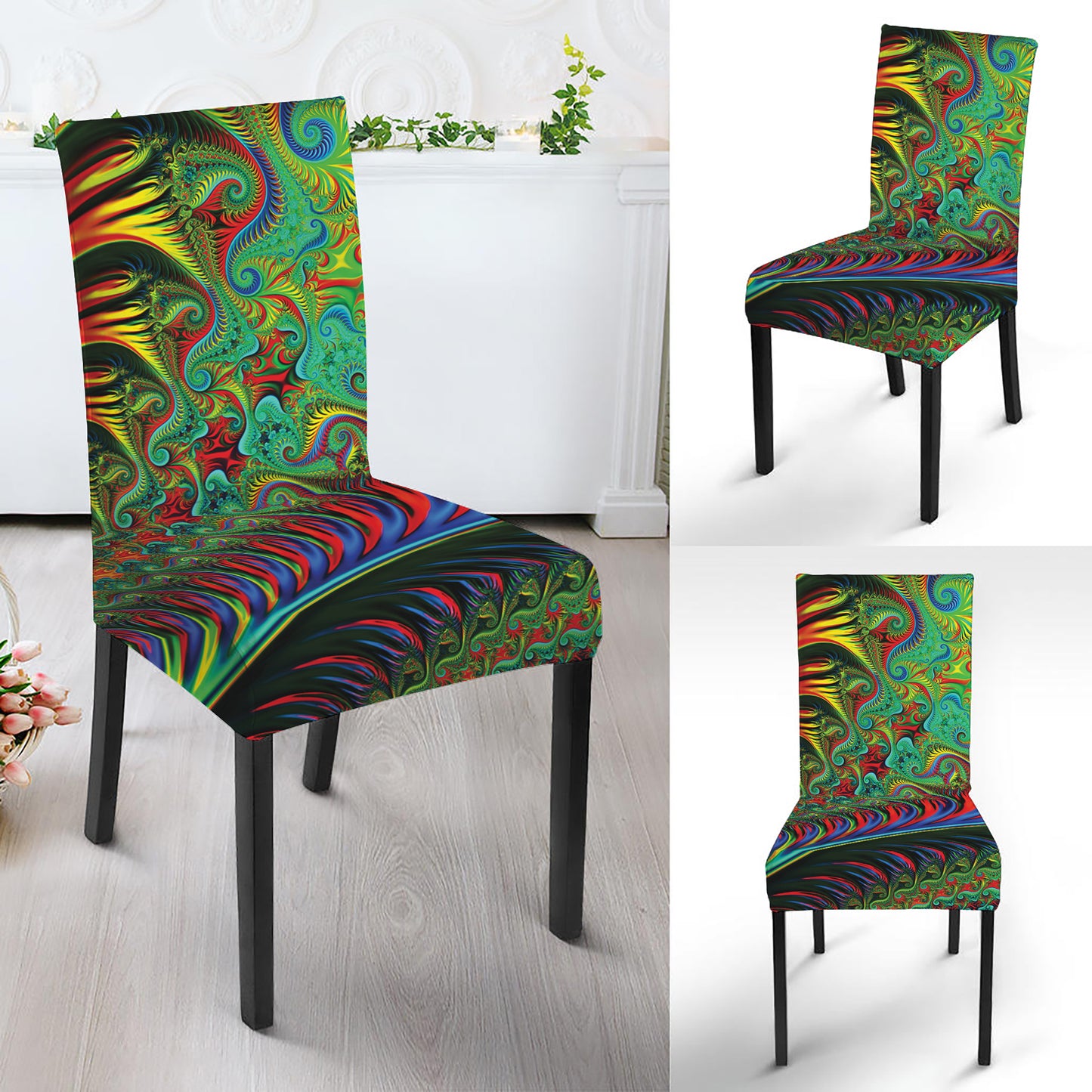 Psychedelic Fractal Print Dining Chair Slipcover