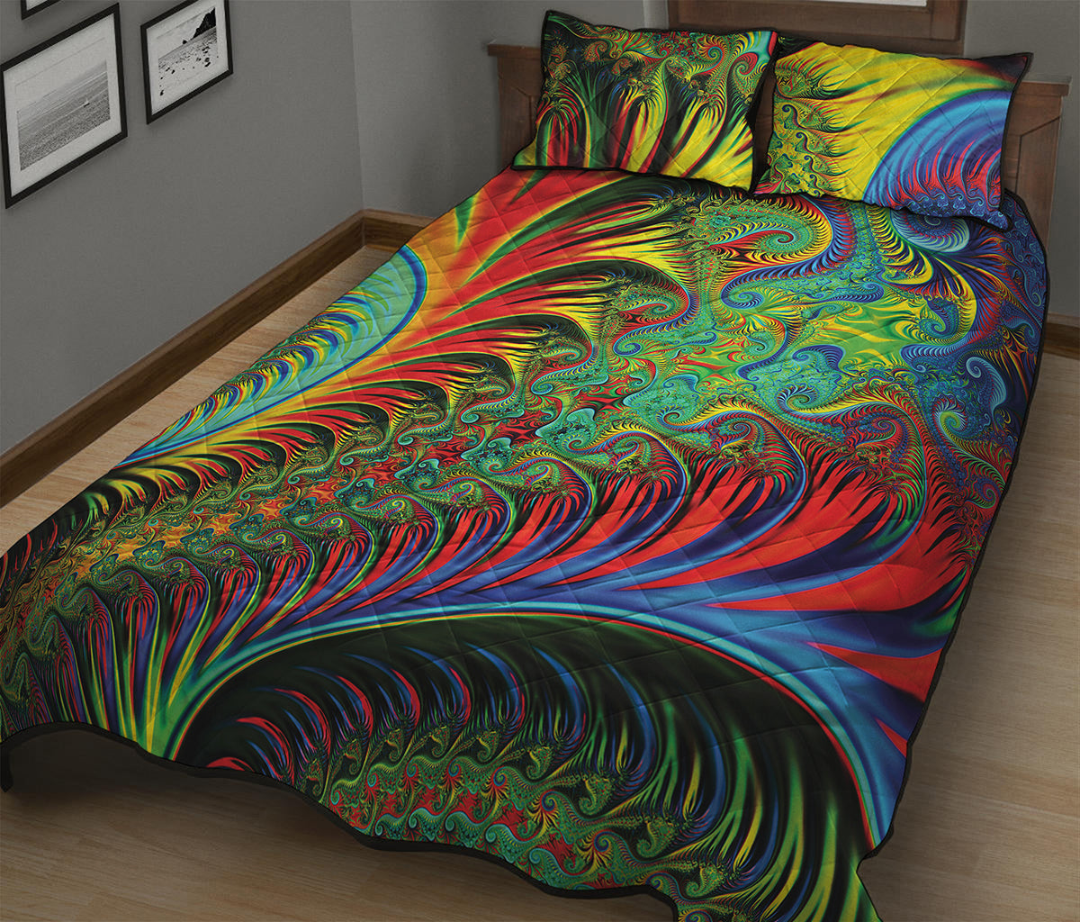 Psychedelic Fractal Print Quilt Bed Set