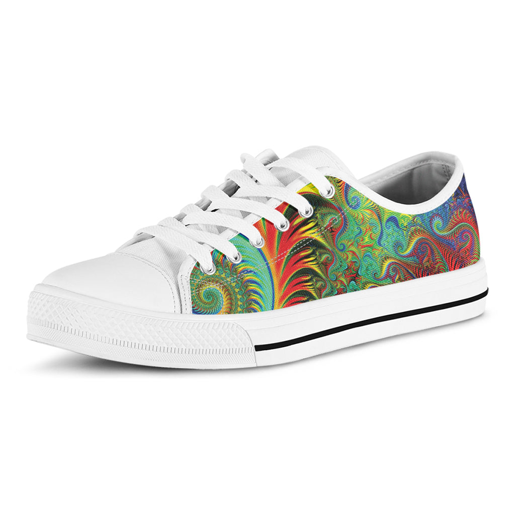 Psychedelic Fractal Print White Low Top Shoes
