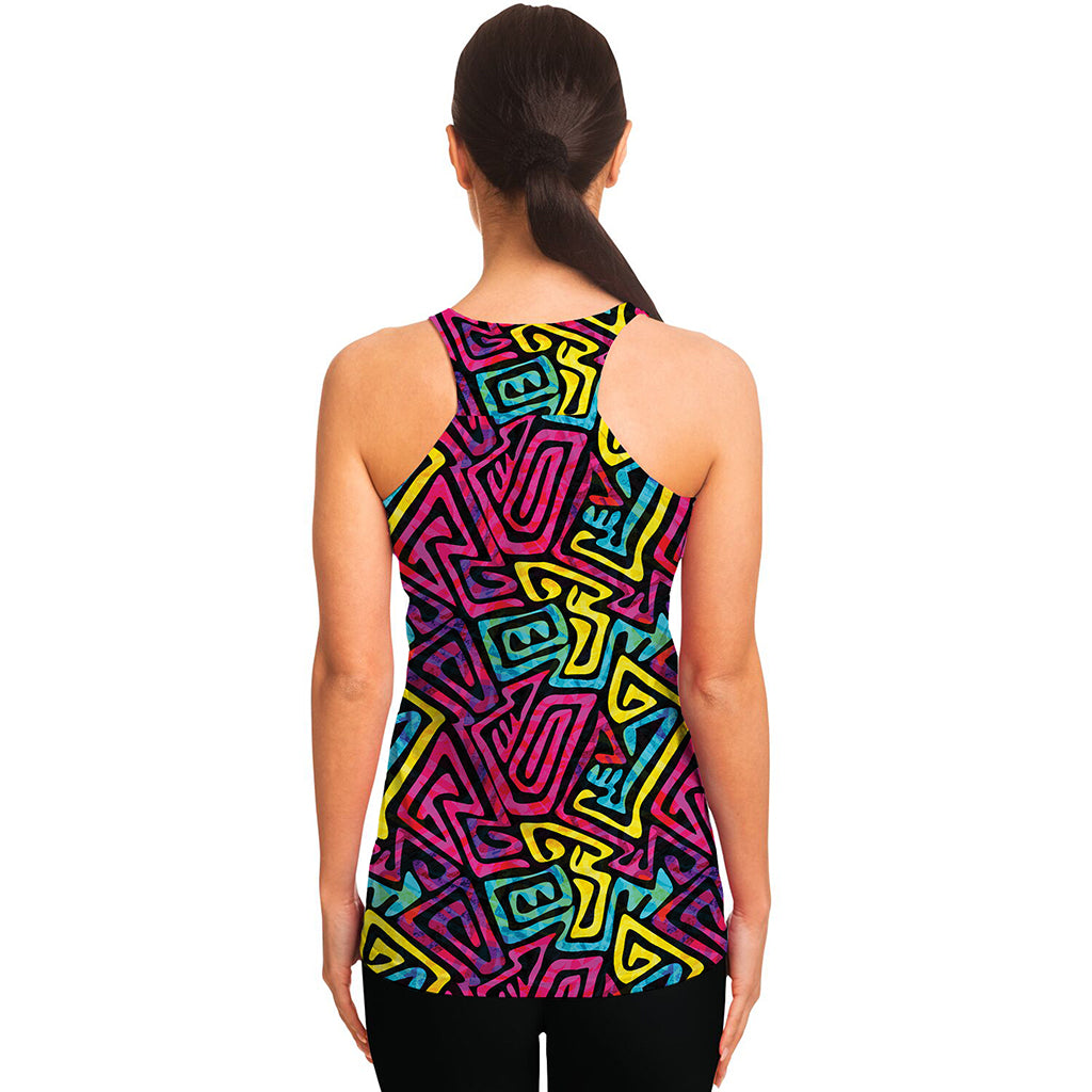 Psychedelic Funky Pattern Print Women's Racerback Tank Top