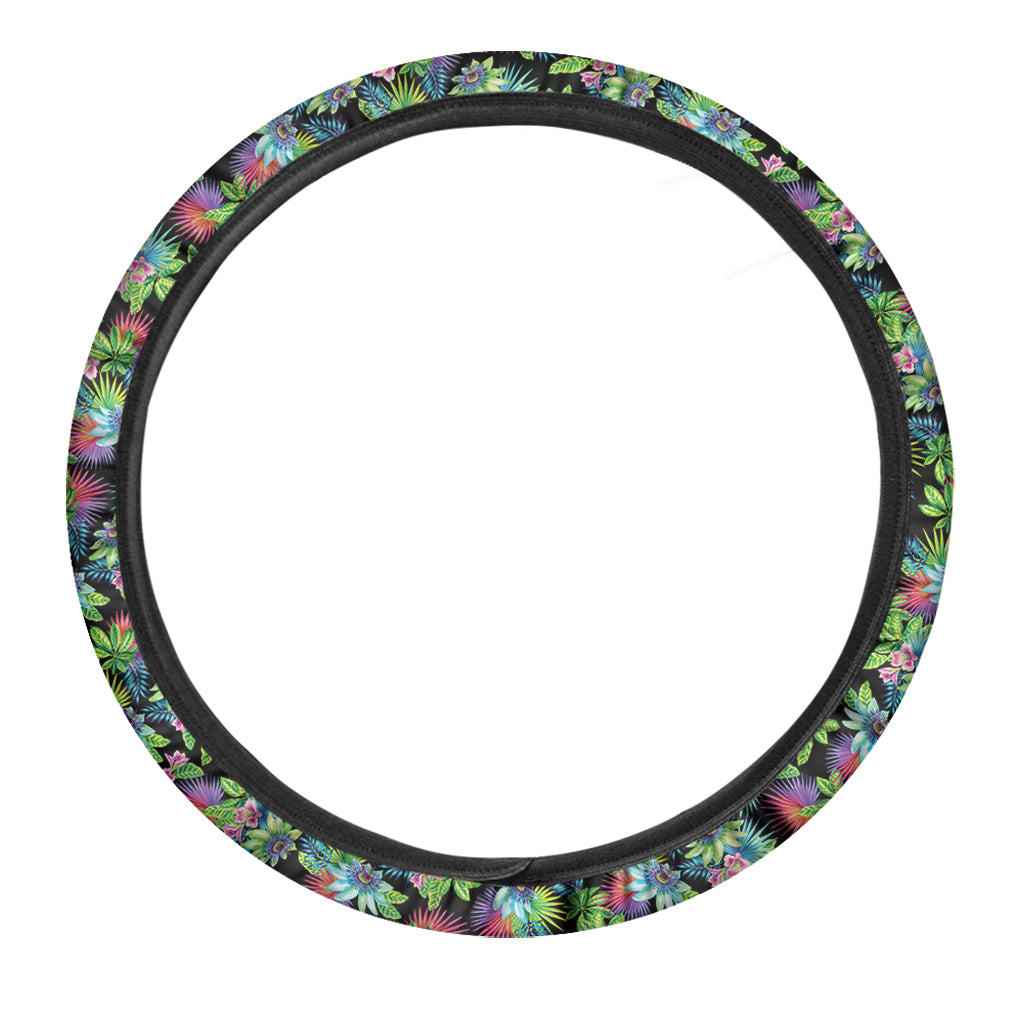 Psychedelic Hawaiian Flower Print Car Steering Wheel Cover
