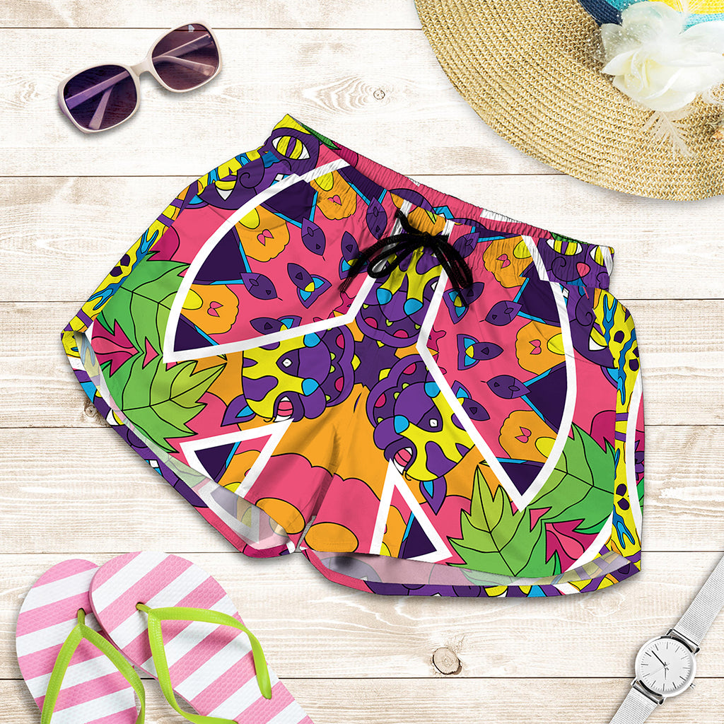 Psychedelic Hippie Peace Sign Print Women's Shorts