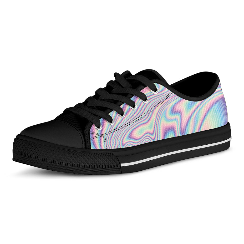 Psychedelic Holographic Print Black Low Top Shoes