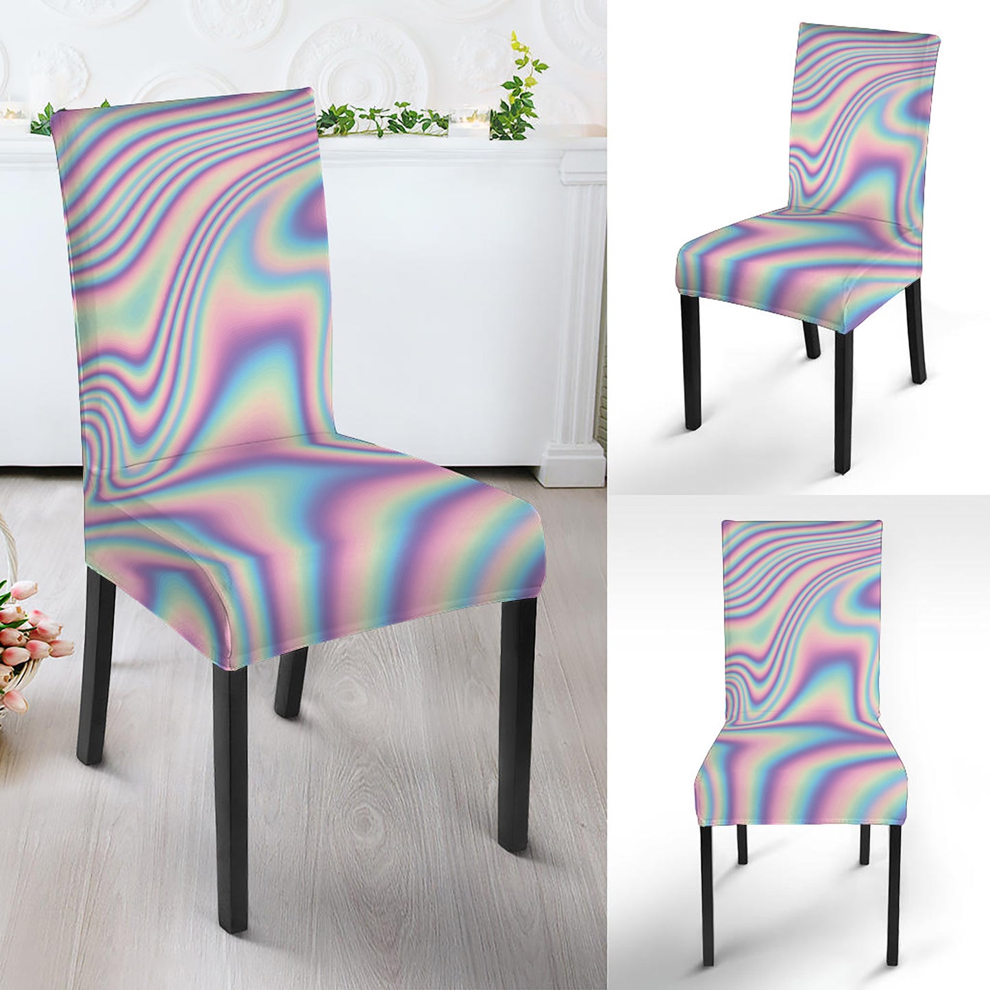 Psychedelic Holographic Print Dining Chair Slipcover
