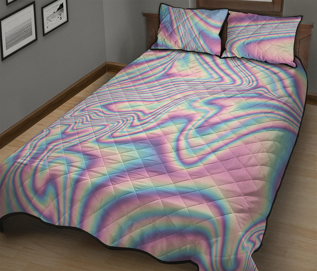 Psychedelic Holographic Print Quilt Bed Set