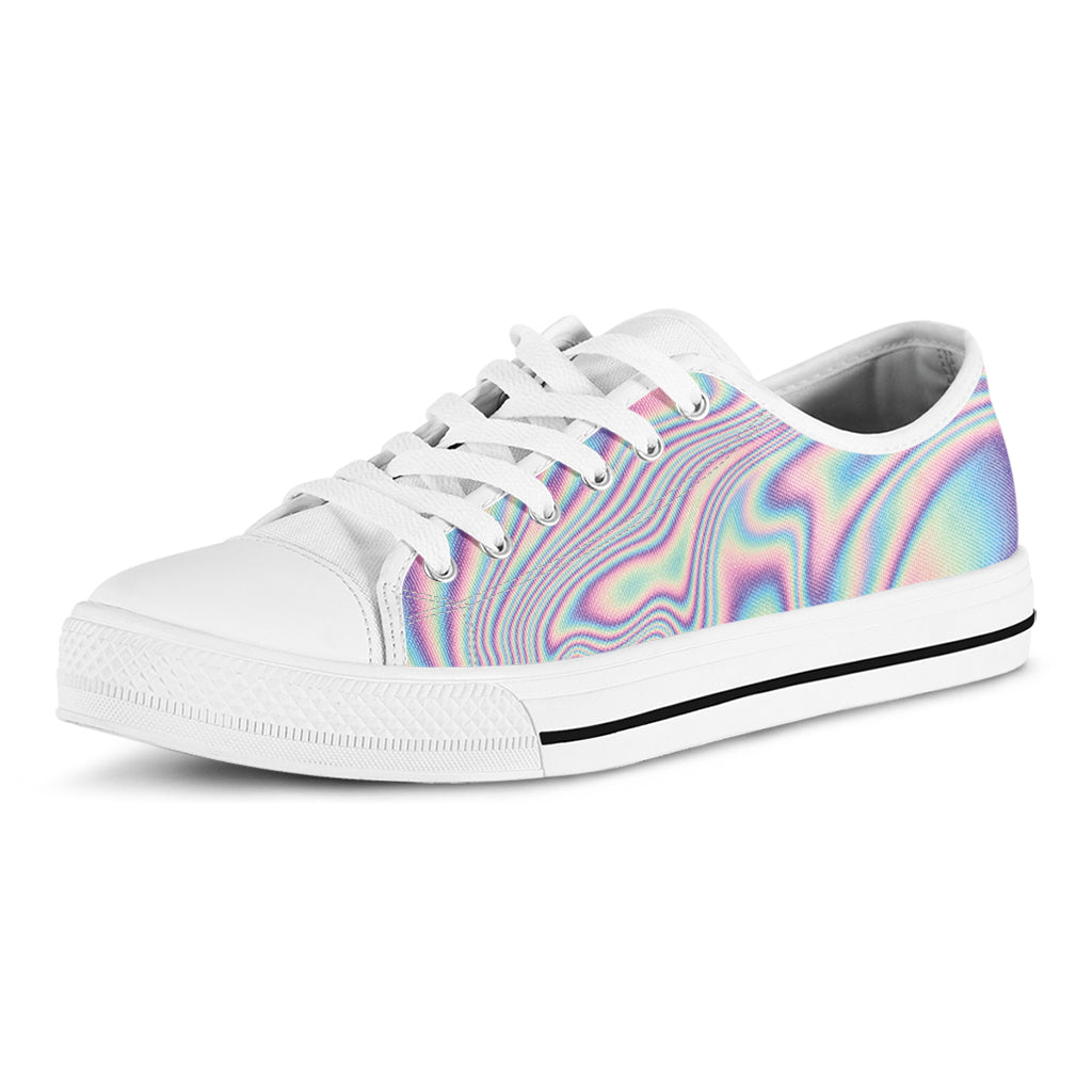 Psychedelic Holographic Print White Low Top Shoes