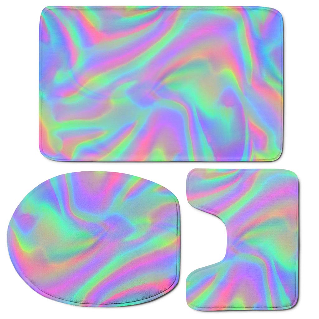 Psychedelic Holographic Trippy Print 3 Piece Bath Mat Set