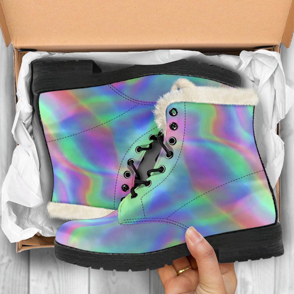 Psychedelic Holographic Trippy Print Comfy Boots GearFrost