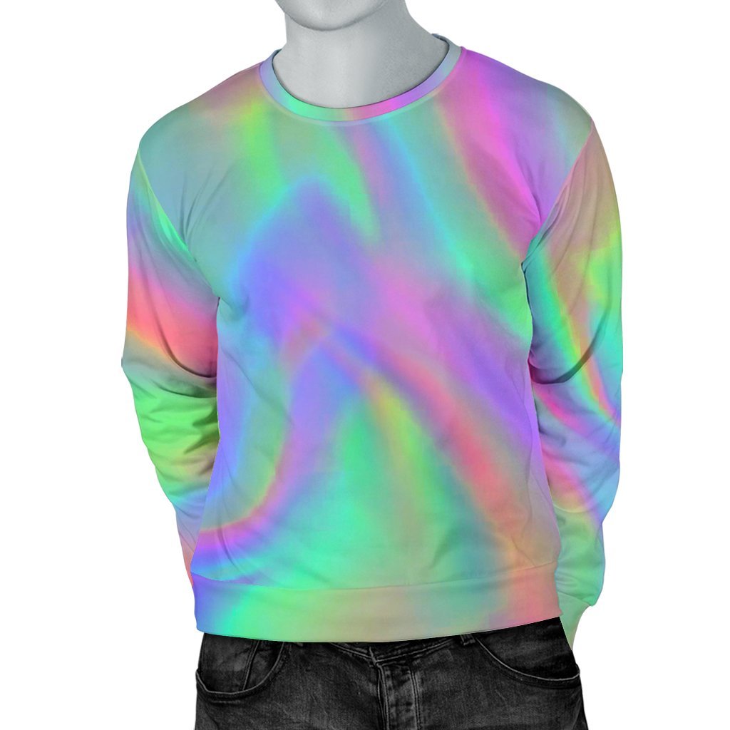 Psychedelic Holographic Trippy Print Men's Crewneck Sweatshirt GearFrost