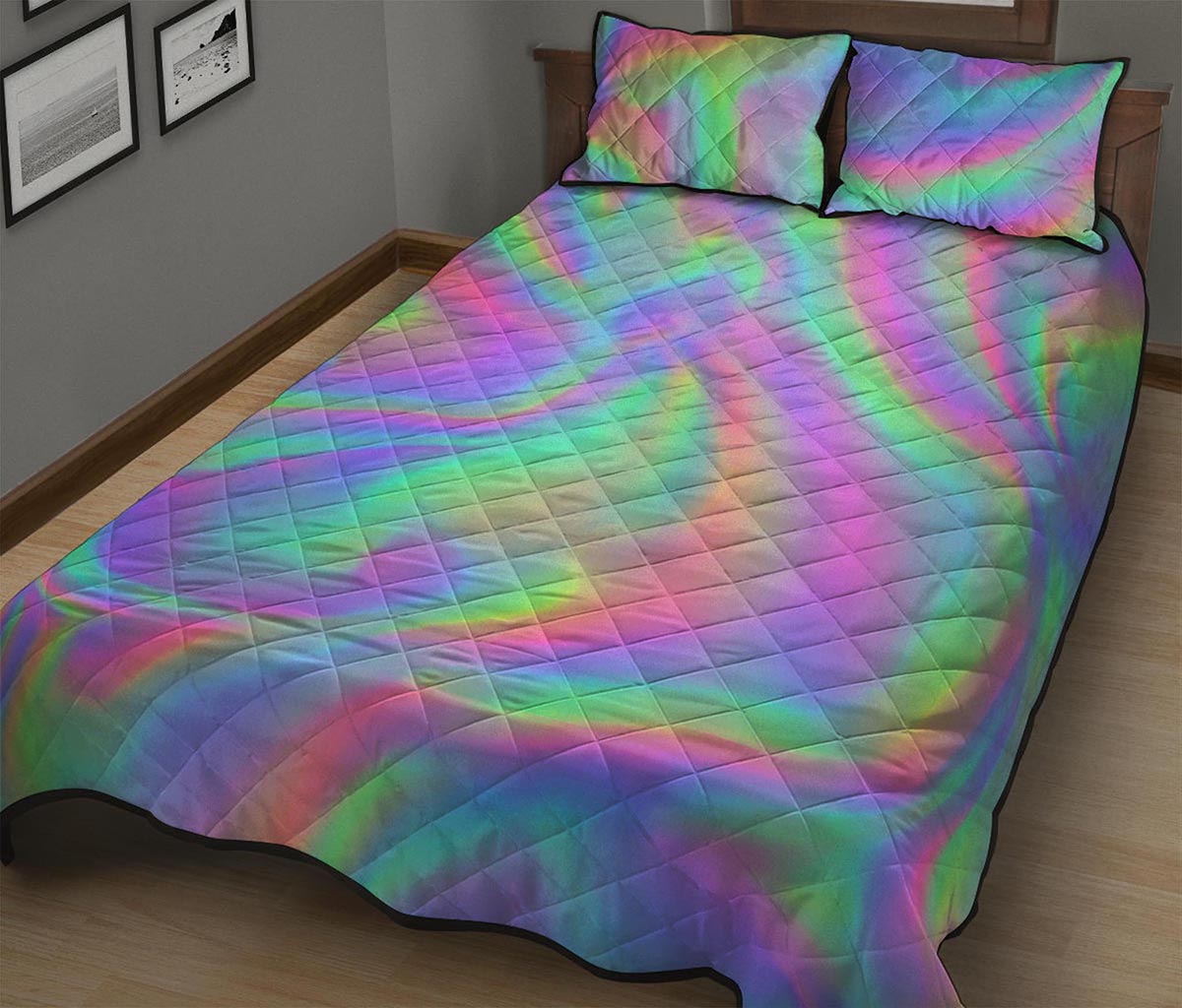 Psychedelic Holographic Trippy Print Quilt Bed Set