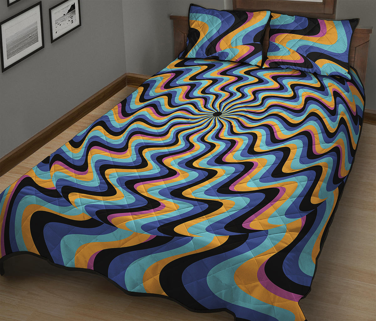 Psychedelic Illusory Motion Print Quilt Bed Set