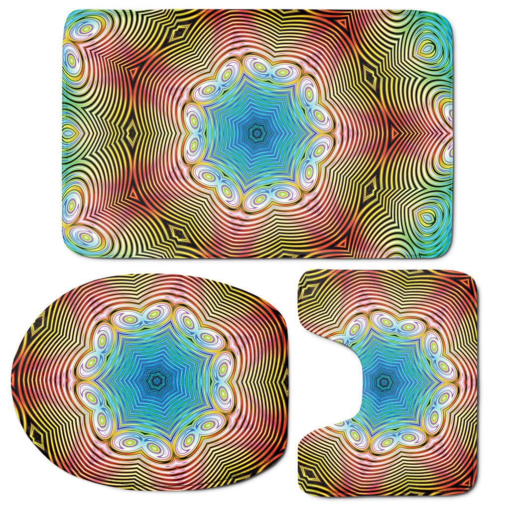 Psychedelic Kaleidoscope Print 3 Piece Bath Mat Set