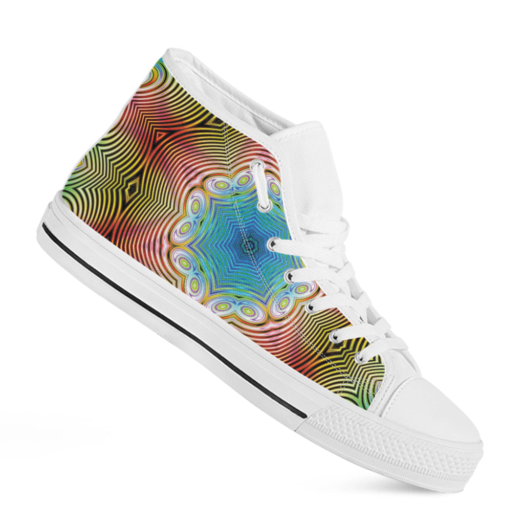 Psychedelic Kaleidoscope Print White High Top Shoes