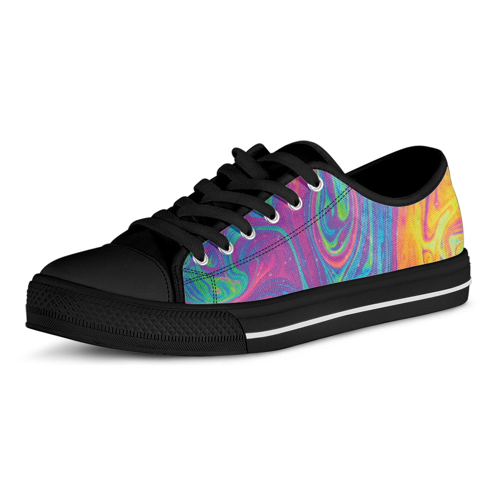 Psychedelic Liquid Print Black Low Top Shoes