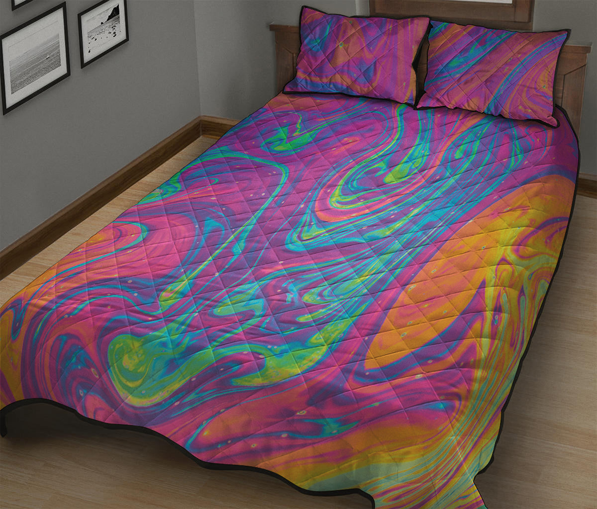 Psychedelic Liquid Print Quilt Bed Set