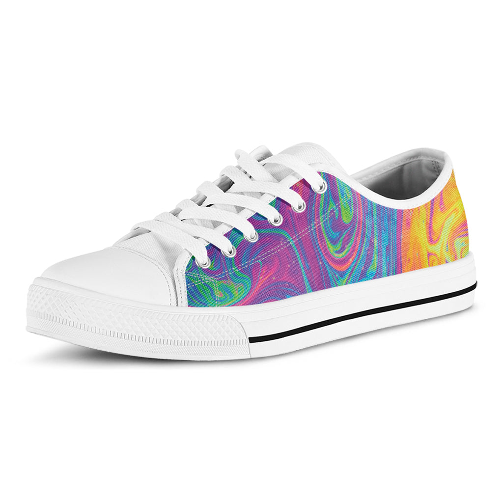 Psychedelic Liquid Print White Low Top Shoes