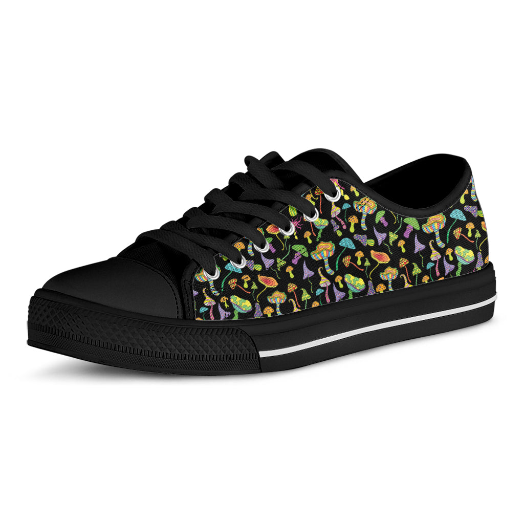Psychedelic Mushroom Pattern Print Black Low Top Shoes
