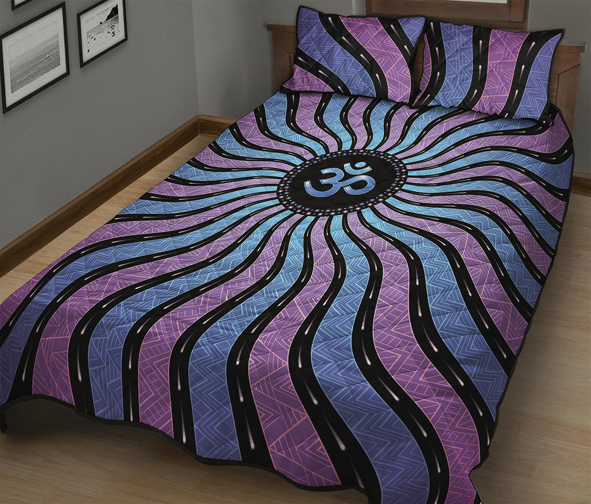 Psychedelic Om Print Quilt Bed Set
