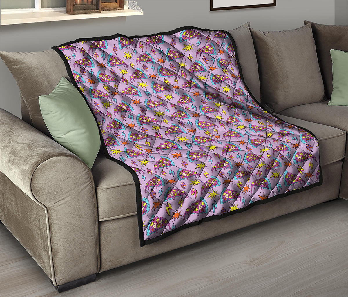 Psychedelic Pizza Pattern Print Quilt