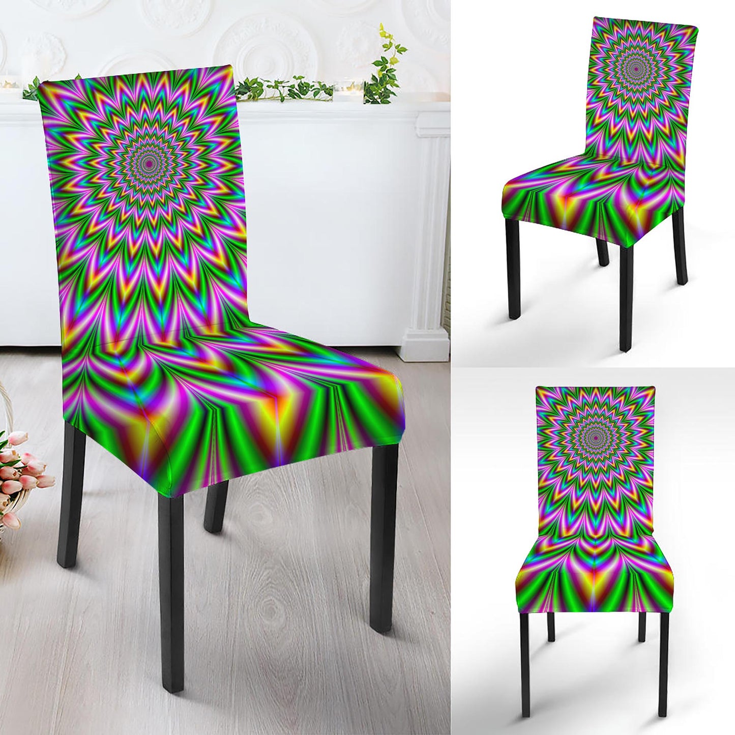 Psychedelic Radiant Optical Illusion Dining Chair Slipcover