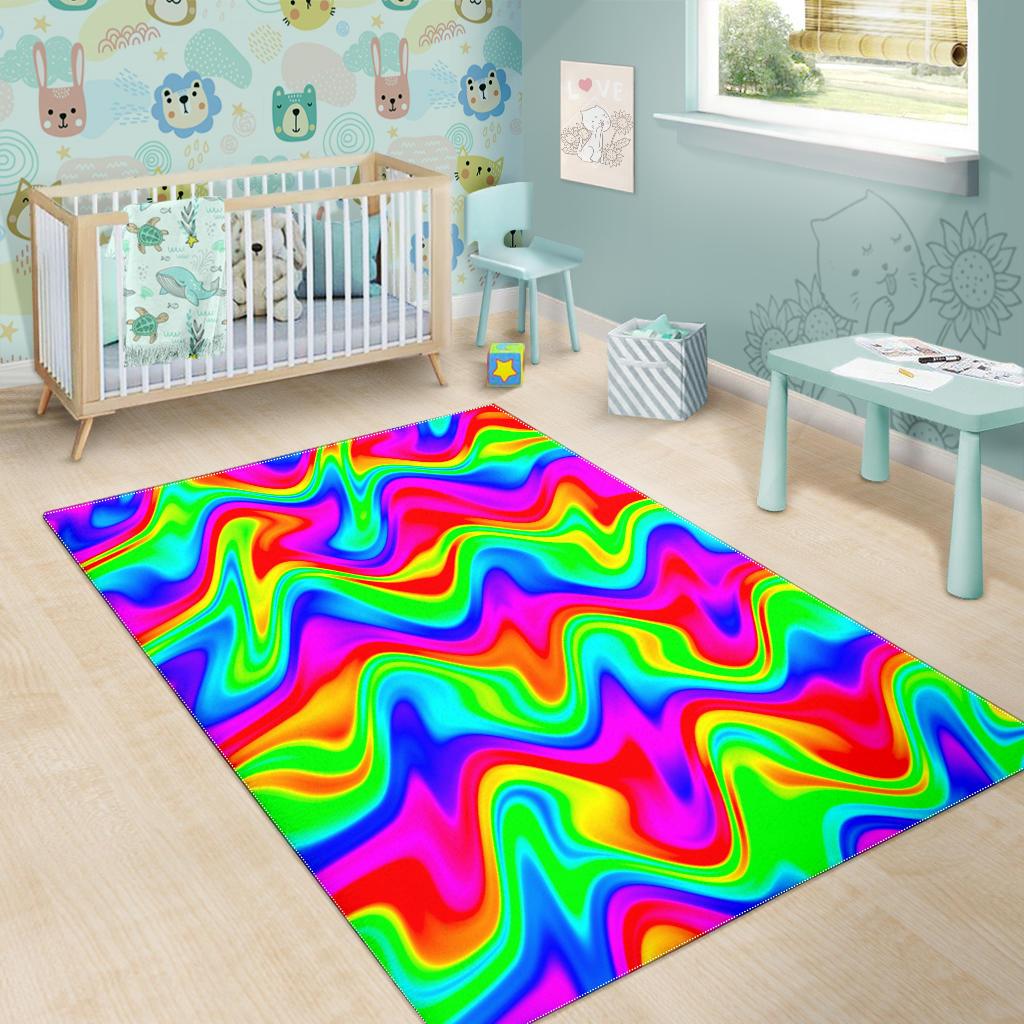 Psychedelic Rainbow Trippy Print Area Rug GearFrost