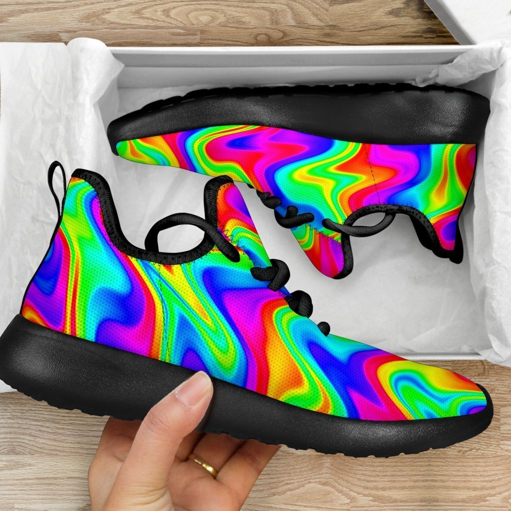 Psychedelic Rainbow Trippy Print Mesh Knit Shoes GearFrost