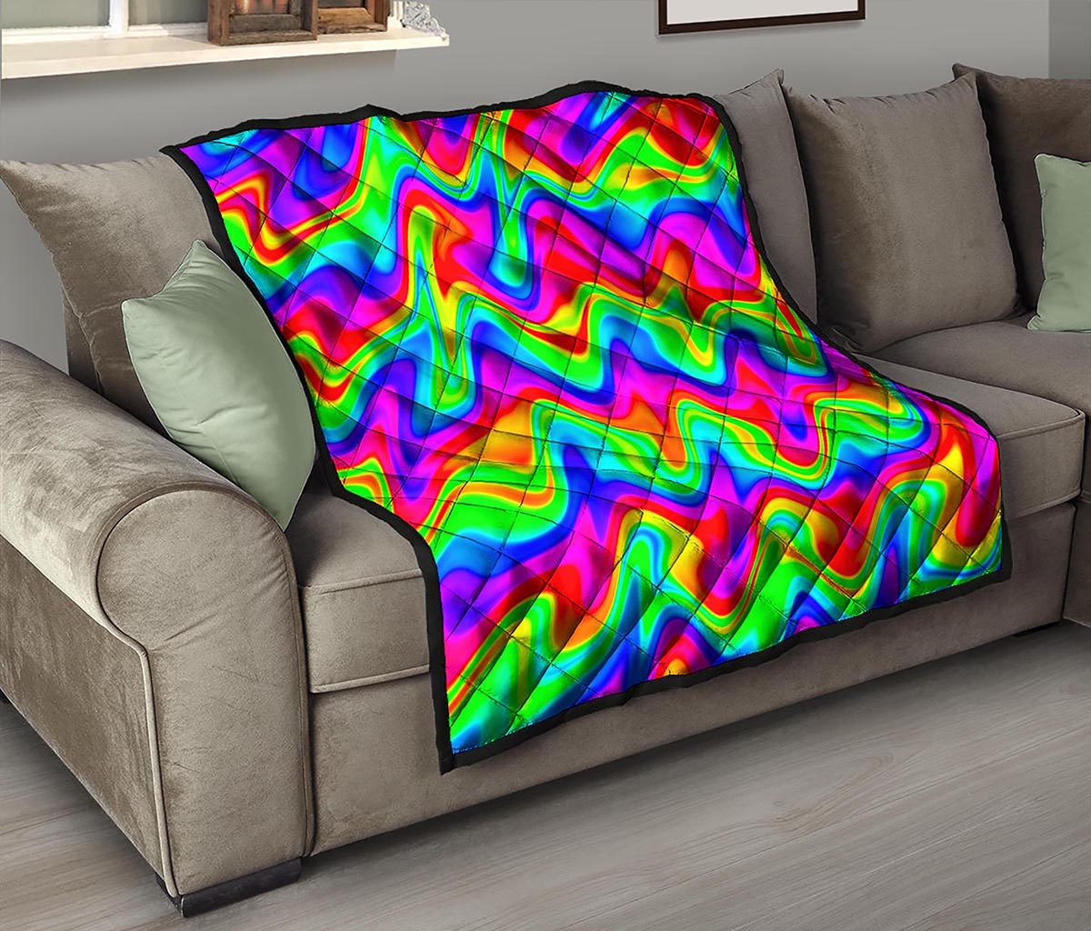 Psychedelic Rainbow Trippy Print Quilt