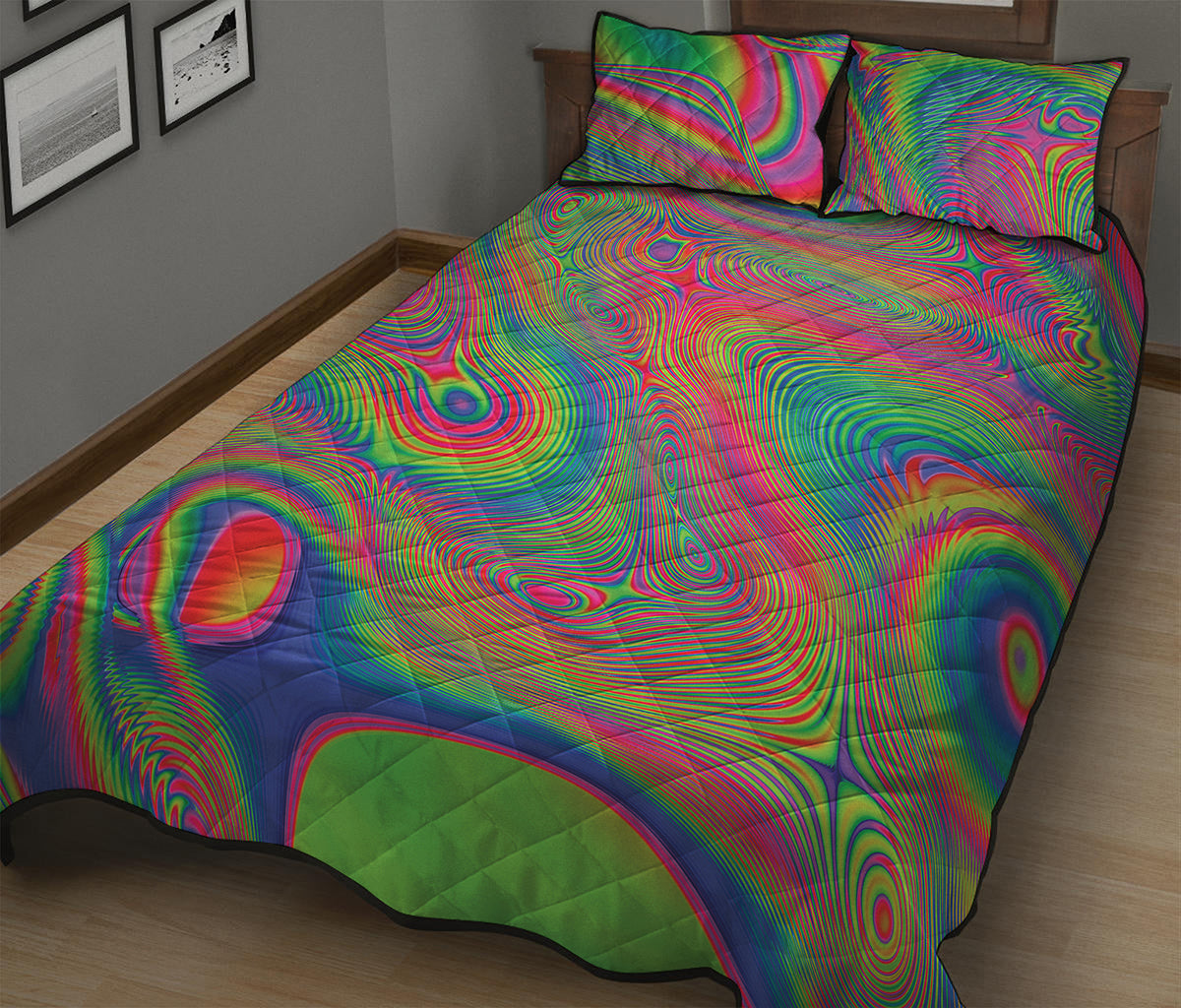 Psychedelic Rave Print Quilt Bed Set