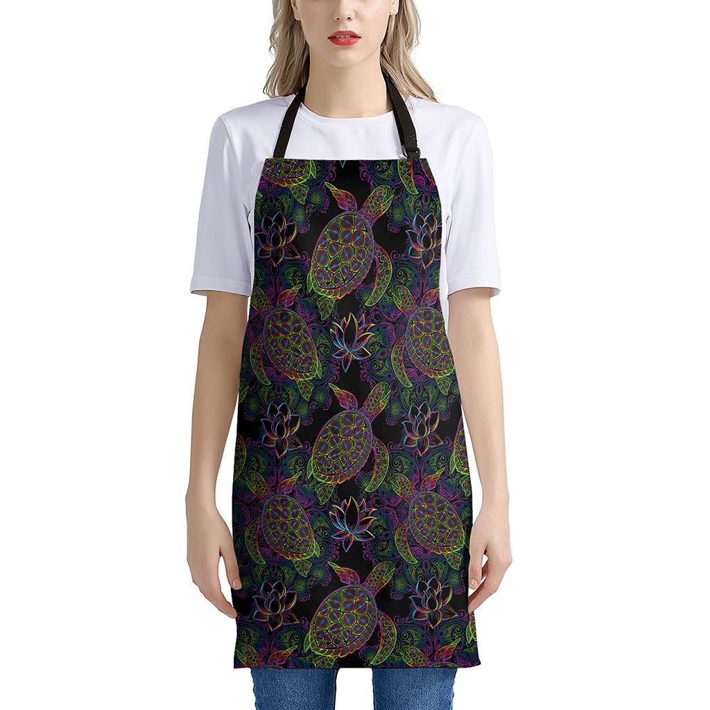 Psychedelic Sea Turtle Pattern Print Apron